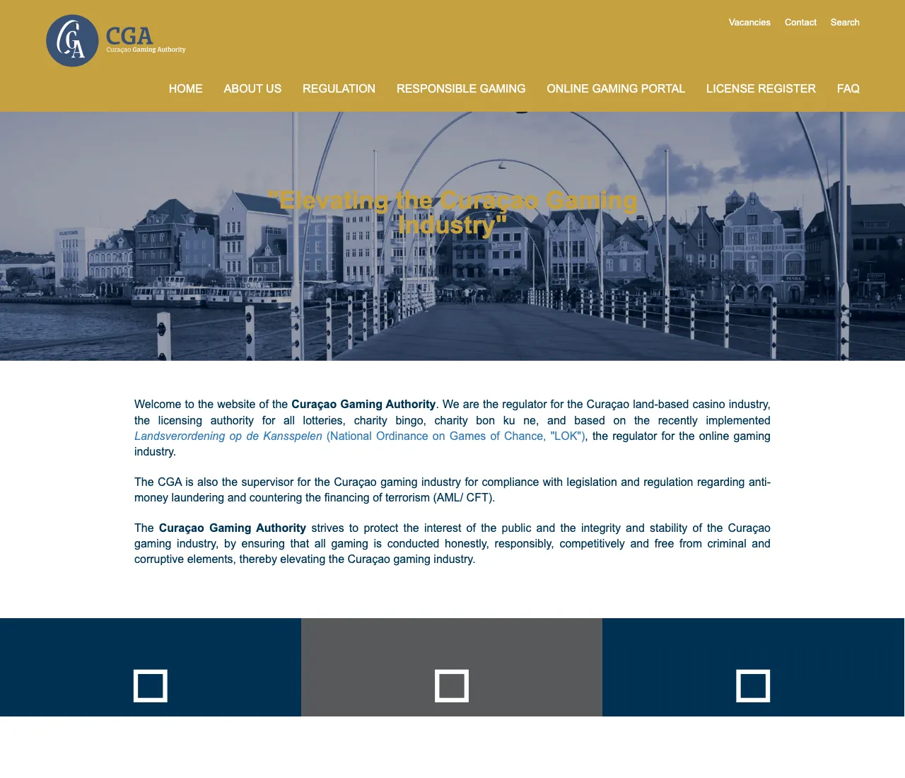 Screenshot of the Curaçao Gaming Authority (cga.cw) homepage taken on 18 April 2026